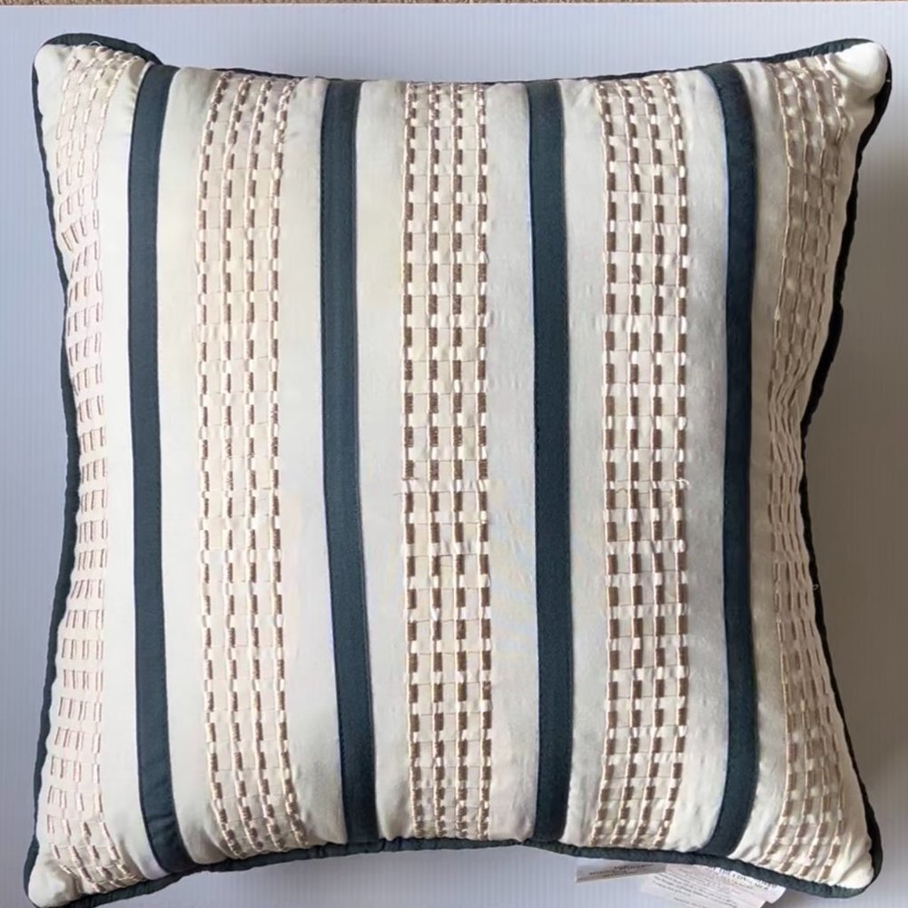 NAVY BEIGE “STITCH” ACCENT PILLOW